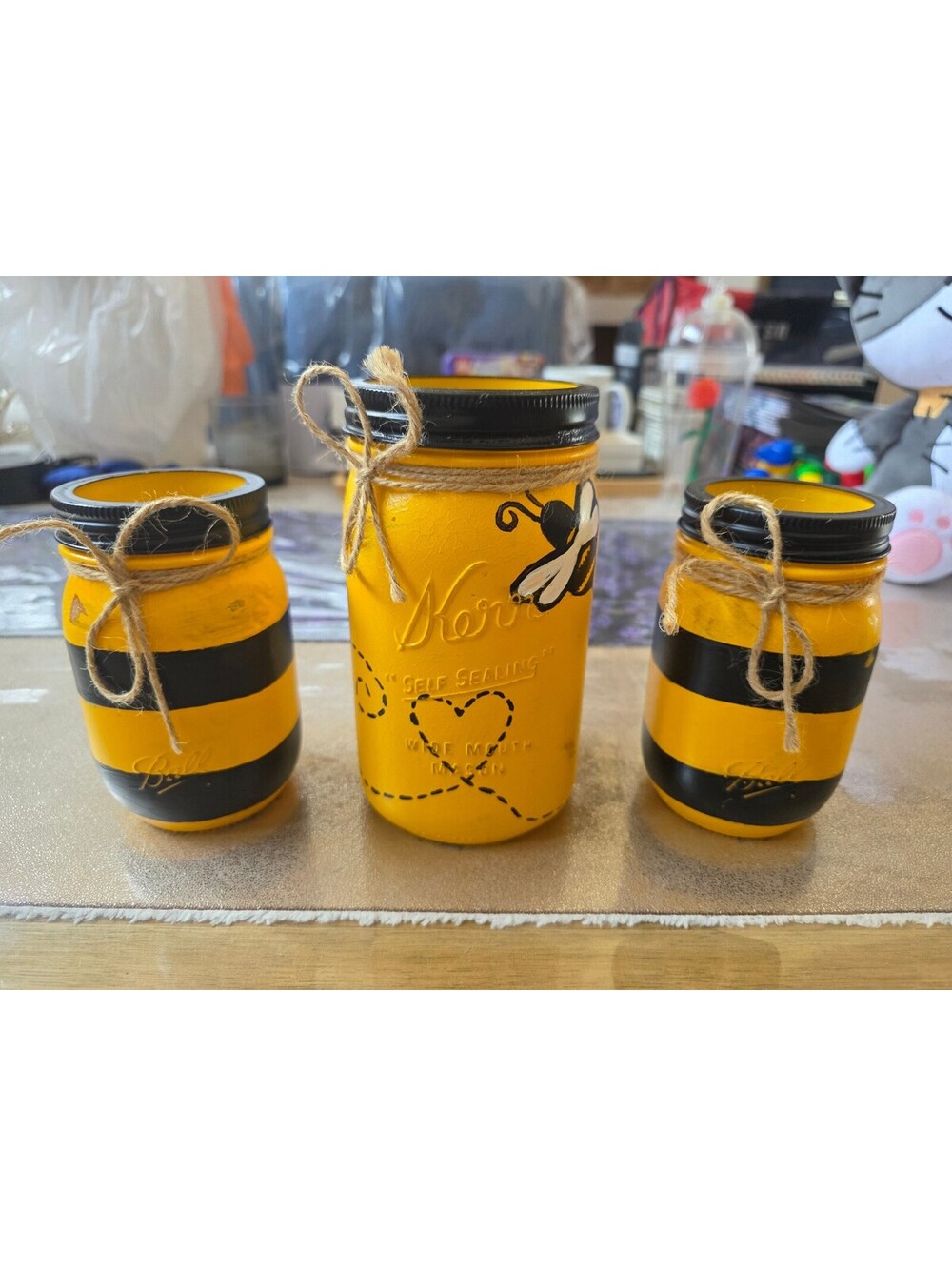 Kerr Mason Jars Set with Bee and Bumblebee Painted Design